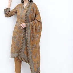 KETCH Floral Printed V-Neck Kurta with Trousers & Dupatta-image-38