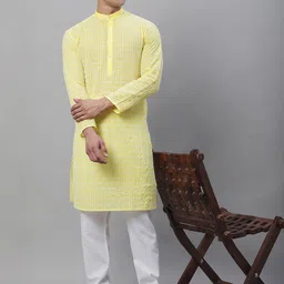SOJANYA Mandarin Collar Ethnic Motifs Embroidered Regular Pure Cotton Kurta with Churidar-picture-17