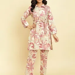 Varanga Floral Printed Regular Mirror Work Kurta with Trousers-picture-3