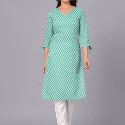 KALINI Chevron Printed Pure Cotton Kurta with Trousers-image-98