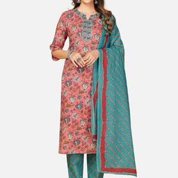 KALINI Women Black Ethnic Motifs Printed Panelled Thread Work Pure Cotton Kurti with Trousers & With Dupatta-picture-7