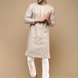Sanwara Mandarin collar Ethnic Motifs Embroidered Regular Chikankari Kurta with Pyjamas-picture-41