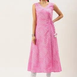 KALINI Striped V-Neck A-Line Pure Cotton Kurta with Trousers-47
