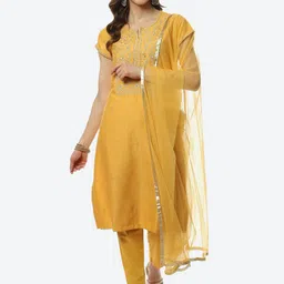 Biba Women Floral Embroidered Kurta with Trousers & With Dupatta-51
