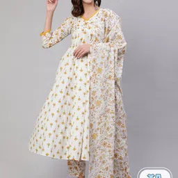 Mizaz Floral Printed Empire Pure Cotton Kurta with Trousers & Dupatta-picture-17