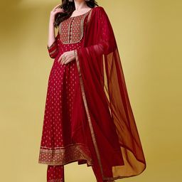 Ziva Fashion Ethnic Motifs Printed Regular Gotta Patti Kurta with Trousers & With Dupatta-24