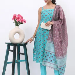 KETCH Floral Printed Shoulder Straps Kurta With Trousers & Dupatta-25
