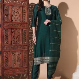 BAESD Embroidered Round Neck Straight Kurta with Pyjamas & With Dupatta-image-30