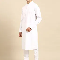 TheEthnic.Co Mandarin Collar Long Sleeves Pure Cotton Kurta With Pyjamas-image-65