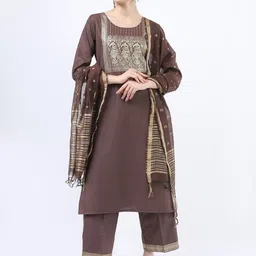Ketch Women Taupe Straight Kurta With Trousers & With Dupatta-image-46