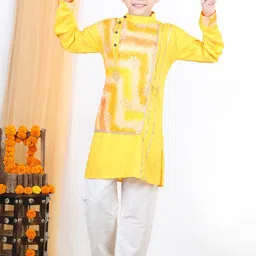 Kinder Kids Boys Yellow Gotta Patti Pure Cotton Kurta with Pyjamas-picture-16