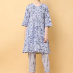 BLACK & BLAH BLAH Printed Regular Pure Cotton Kurta with Trouser-picture-0