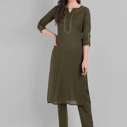 githaan Women Green Solid Kurta with Trousers-image-61