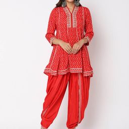 Ethnicity Printed V-Neck A-Line Kurti Top & Dhoti Pants-image-52