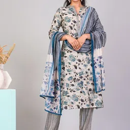 FLAMBOYANT Floral Printed Chanderi Cotton Lace Kurta With Trouser & Dupatta-image-22