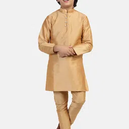 TAHVO Boys Mandarin Collar Dupion Silk Kurta With Churidar-18