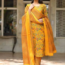 KALINI Floral Printed Gotta Patti Regular Pure Cotton Kurta With Trousers & Dupatta-47