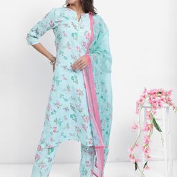 Vishudh Blue Floral Printed Kurta With Trousers & Dupatta-picture-10