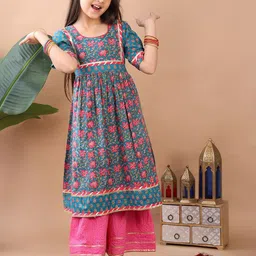 Sangria Girls Printed Pure Cotton Anarkali Kurta With Sharara Set-picture-23