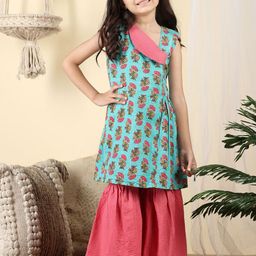 Sangria Printed Pure Cotton Straight Kurta With Sharara Set-image-21