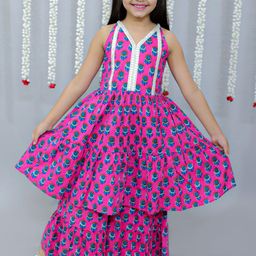 Ka-mee Girls Ethnic Motifs Printed Pure Cotton Mirror Work Kurti with Sharara & Dupatta-image-88