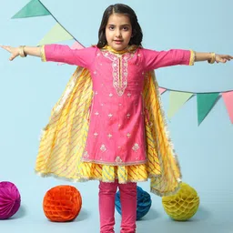 Biba Girls Embroidered Beads & Stones Kurta With Churidar & Dupatta-picture-48