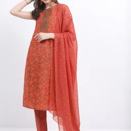 Vishudh Floral Printed Straight Kurta with Trousers & Dupatta-picture-15