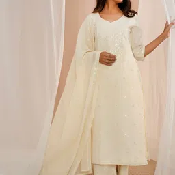 Libas Ethnic Motifs Embroidered Thread Work Pure Cotton Kurta With Palazzos & Dupatta-picture-1