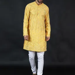 Wintage Embroidered Mandarin Collar Long Sleeves Thread Work Straight Kurta with Pyjama-image-52