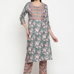 Be Indi Women Floral Printed Round Neck Straight Kurta with Trousers-picture-40