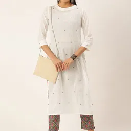 Saanjh White Printed Regular Pure Cotton Kurta With Trousers-picture-19