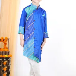 Kinder Kids Boys Blue Dyed Pure Cotton Kurta with Pyjamas-picture-23
