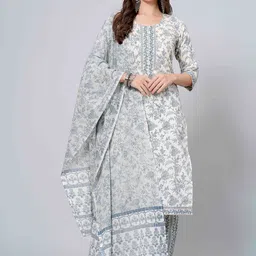 JAHIDA COMFORT WITH STYLE Ethnic Motifs Printed Gotta Patti Pure Cotton Kurta Set-24