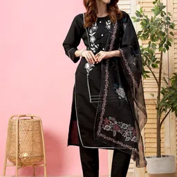 Kiana Floral Embroidered Regular Thread Work Kurta With Trousers & Dupatta-picture-17