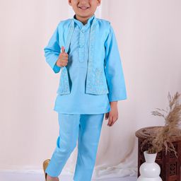 Superminis Boys Thread Work Pure Cotton Kurta with Pyjamas & Nehru Jacket-45