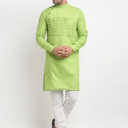 Kaifoo Men Green Yoke Design Kurta with Pyjamas-48