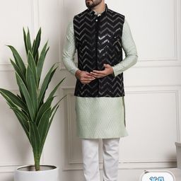 SOJANYA Ethnic Motifs Woven Design Kurta With Churidar & Nehru Jacket-picture-54