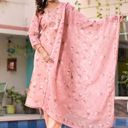 Label Khoj Floral Embroidered Thread Work Straight Kurta With Trousers & Dupatta-30