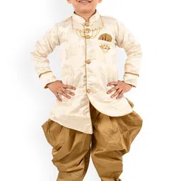 BAESD Boys Ethnic Motifs Printed Mandarin Collar Art Silk A-Line Kurta With Dhoti Pant-43