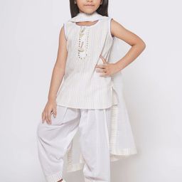 Little Bansi Girls Striped Pure Cotton Kurta & Salwar With Dupatta-image-29
