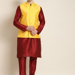 SOJANYA Mandarin Collar Regular Kurta With Churidar & Nehru Jacket-picture-34