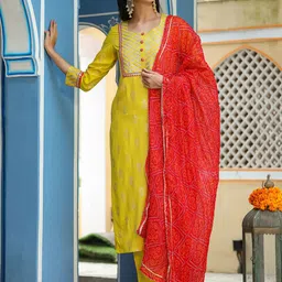 GILLORI Ethnic Motifs Printed Kurta With Trousers & Dupatta-picture-16