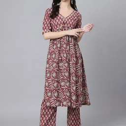 DECKEDUP Women Floral Printed Pleated Kurta with Trousers-picture-26