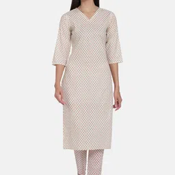 KALINI Floral Printed Pure Cotton Kurta With Trousers-picture-56