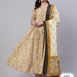 NISHABD Floral Printed Regular Gotta Patti Pure Cotton Kurta with Trousers & With Dupatta-21