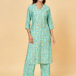 RANGMANCH BY PANTALOONS Floral Printed Pure Cotton A-Line Kurta with Palazzos-image-61