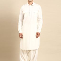 TheEthnic.Co Shirt Collar Pure Cotton Pathani Kurta  With Salwar-image-91