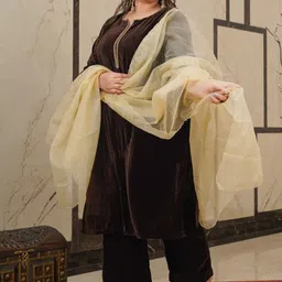 NANGALIA RUCHIRA Gotta Patti Velvet Kurta with Trousers & Dupatta-picture-27
