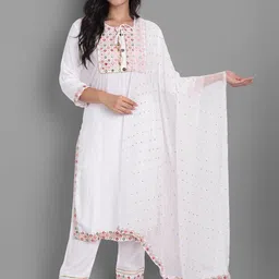 KALINI Ethnic Motifs Yoke Design Mirror Work Kurta With Trousers & Dupatta-55