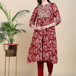HERE&NOW Floral Printed Regular Kurta with Trousers-image-33
